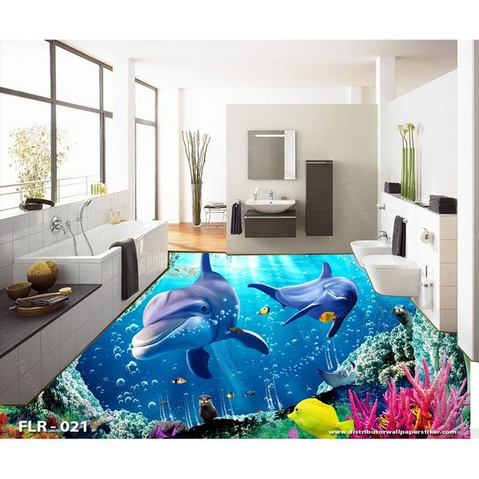 WALLPAPER CUSTOM 3D LANTAI WALLPAPER STIKER LANTAI ALAM BAWAH LAUT IKAN VINYL FLOOR