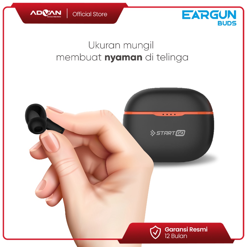 Advan StartGo Eargun In-Ear TWS Earphone Bluetooth Waterproof Garansi Resmi - Putih