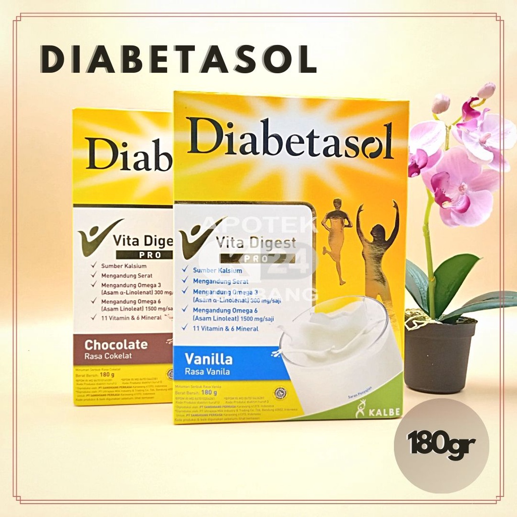 

DIABETASOL 180gr Coklat & Vanilla / Susu Diabetes / Tinggi Kalsium / Multivitamin tulang