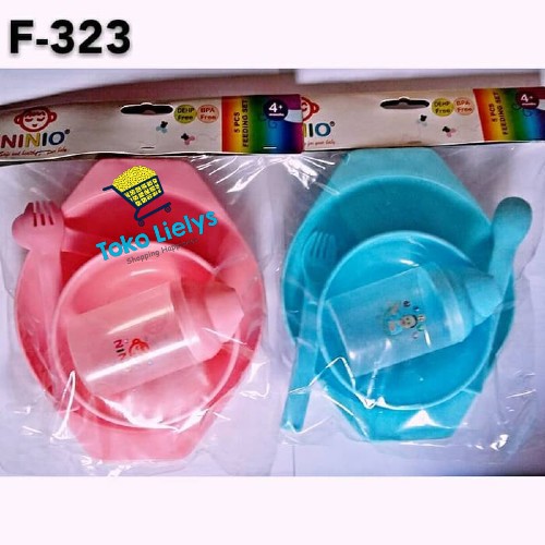 Ninio Baby Feeding Set 5in1 Piring Sendok Garpu Mangkok Juice Cup- F323