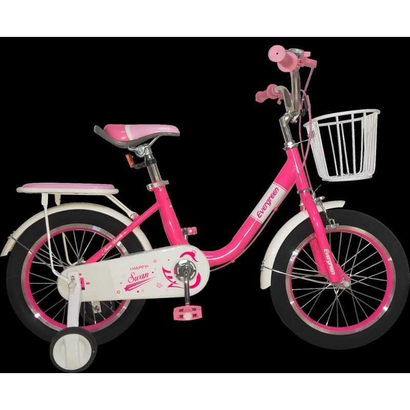 Khusus Gojek Instan Sepeda Anak Perempuan  cewek wanita Evergreen Daisy 12 16 18 inch Ungu Pink termurah  SNI Penguin COD kredit cewek BMX mini Ban hidup pompa karet bukan plastik eva terbaik gratis service seumur hidup keranjang boncengan ungu pink SNi-Swan PINK