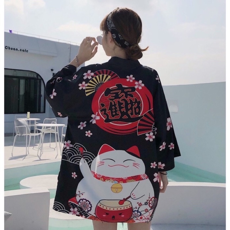 KIMONO CARDINGAN IMPORT WANITA JEPANG KOREA ORIGINAL KUCING CAT LUCU