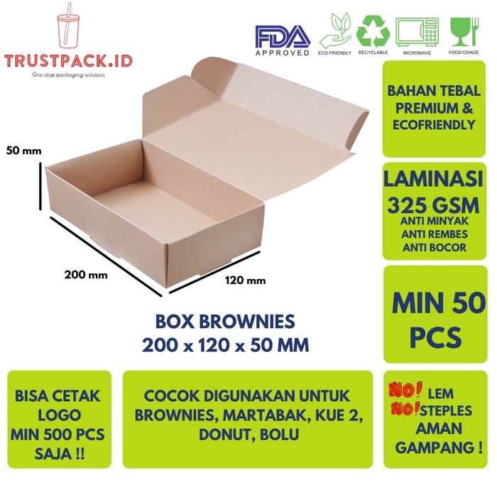 DUS BOX BROWNIES/ROTI/KUE 20x12x5 - KRAFT PAPER - LAMINASI TEBAL