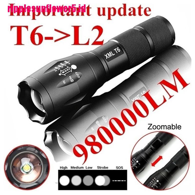 Tactical Military LED Flashlight 980000LM Zoomable 5-Mode Without Battery。