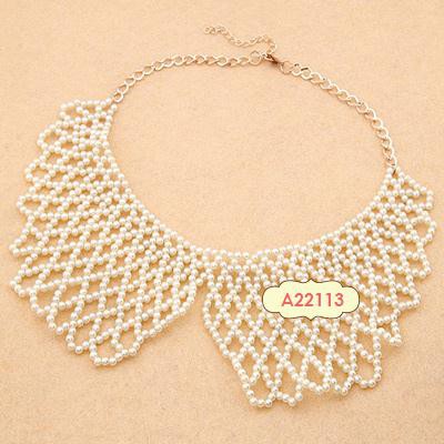 LRC Kalung Wanita Circle White Handmade Imitate Pearl Charm False Collar A22113X