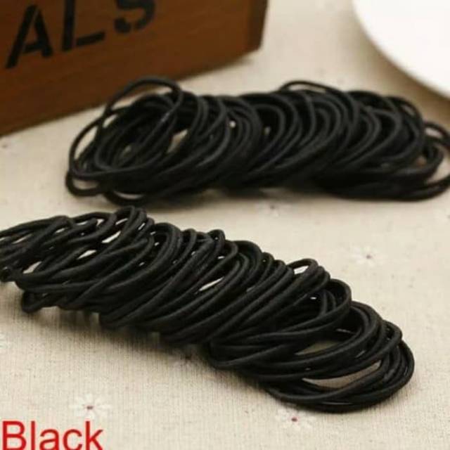 10pcs Ikat  rambut  polos  Korea hitam  elastis karet rambut  