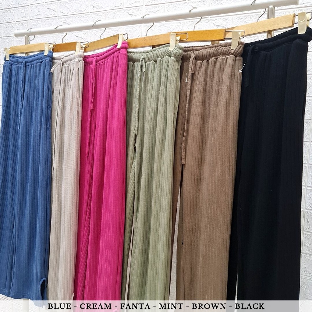 4358 wokah knit long kulot slit pants