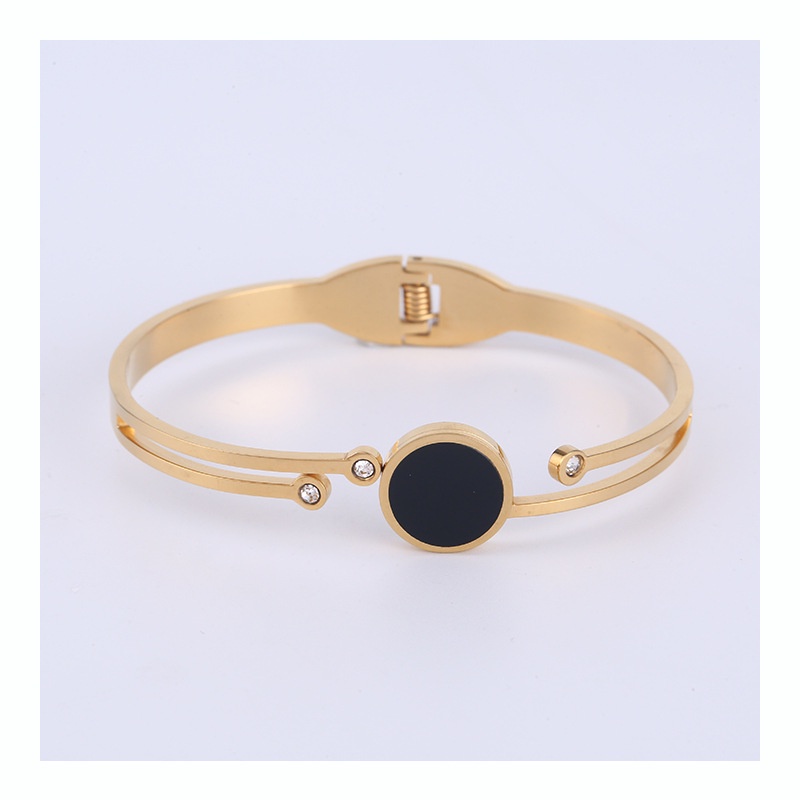 Gelang bangle bulat hitam zircon titanium korea anti karat
