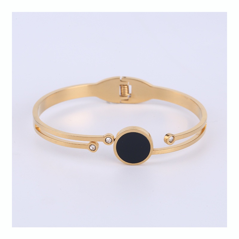 Aksesoris titanium import Gelang bangle bulat hitam zircon anti karat bisa COD