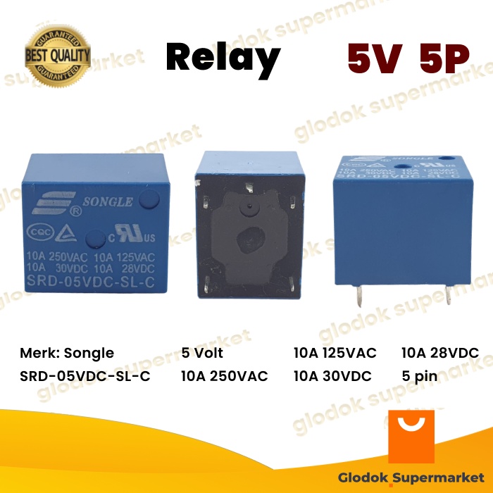 Relay Songle DC 5V 5 Pin SRD-05VDC-SL-C Riley 5 Volt 5p Mini Power Relays PCB