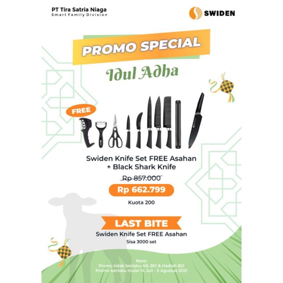Promo Idul Adha Swiden Knife set Fre Asahan dan Swiden Black Shark | Pisau Swiden