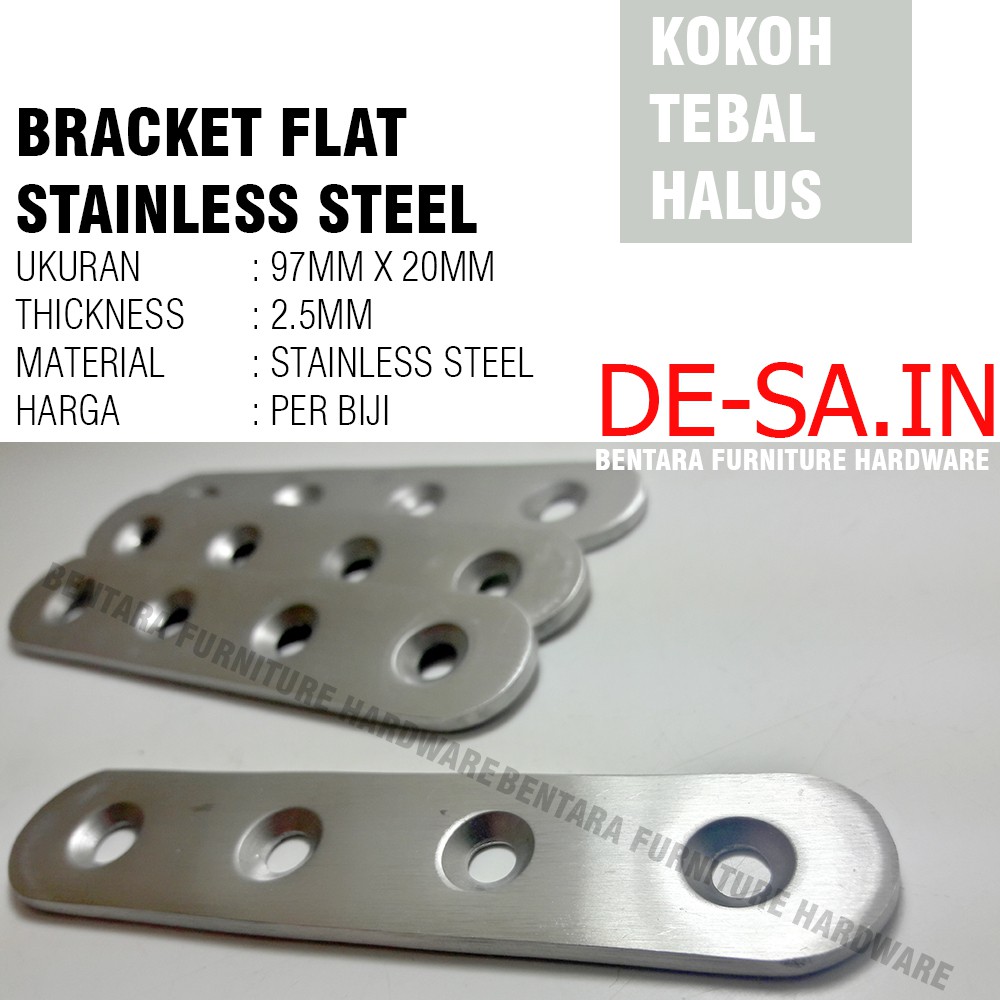 97MM Plat Stainless Steel Oval 97MM x 20MM - Rata Lurus Bracket Flat Reparasi Joint Fixing Repair