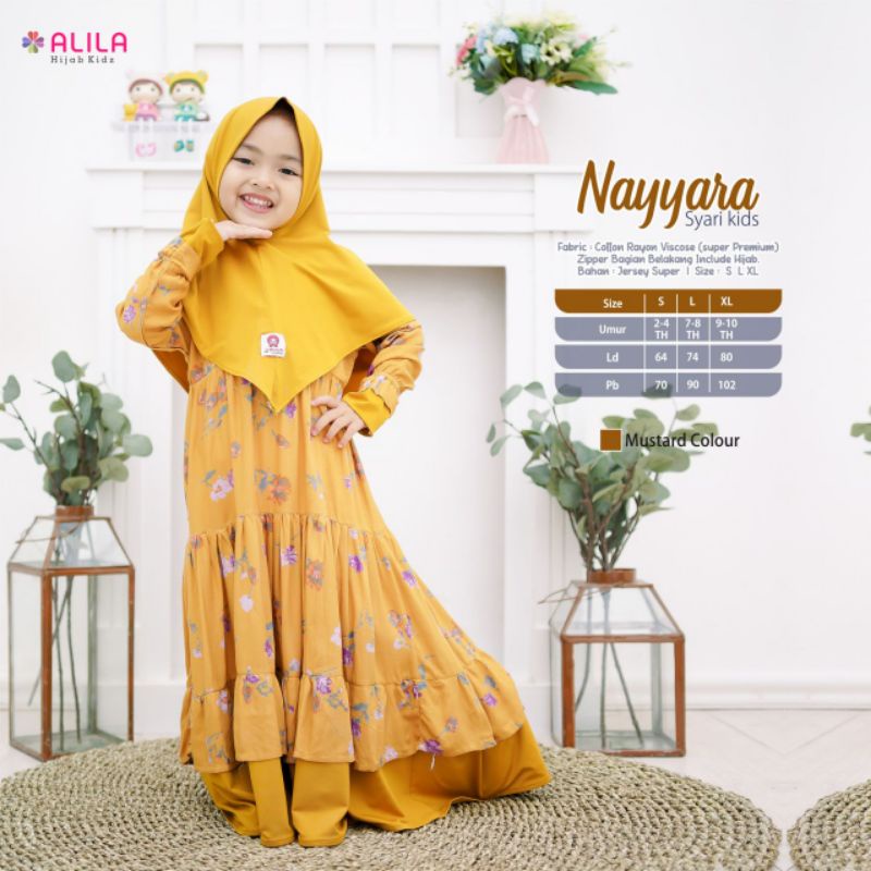 nayyara syari kids gamis set khimar anak motif bunga setelan gamis dan khimar anak