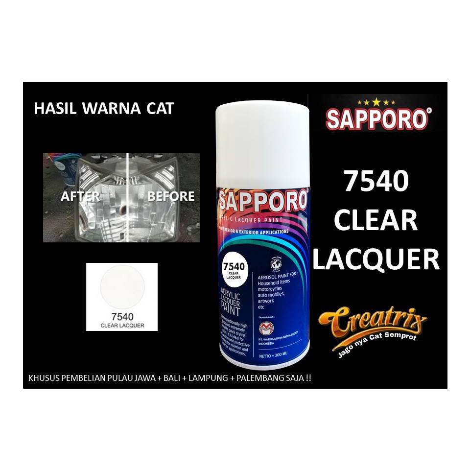 Sapporo Paint Clear Lacquer 7540 / Bening / cat semprot / pylox / pylox