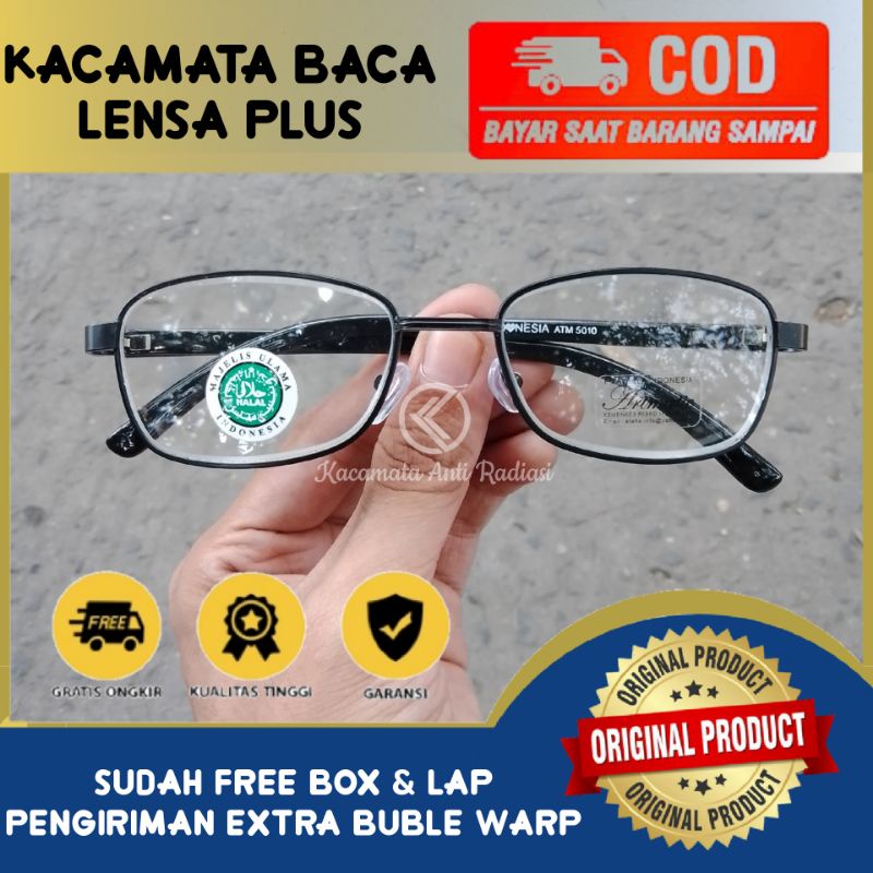 Kacamata Baca Kacamata Plus Pria Model Kotak Bahan Metal Kaca Baca Reading Glasses Rabun Dekat Kaca
