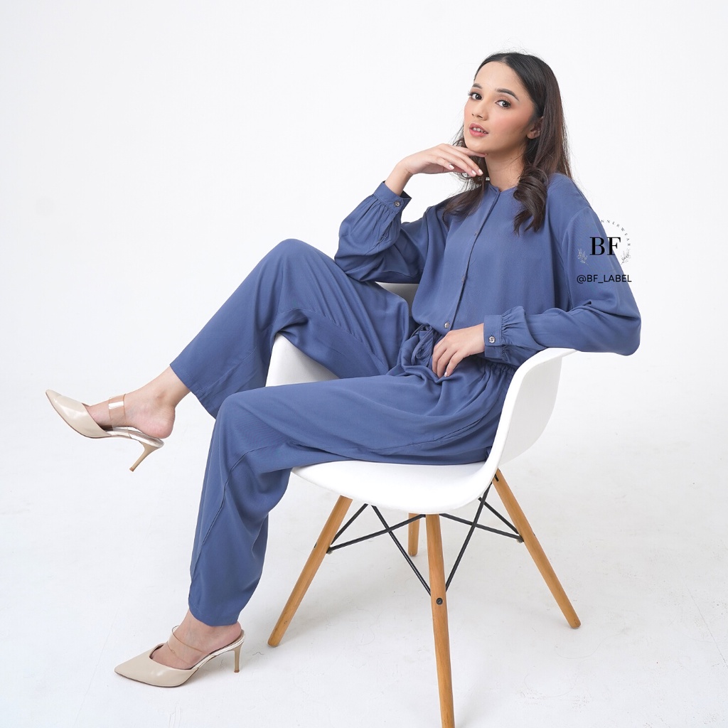 BF Label - NARA SET | One set rayon polos basic celana panjang kemeja panjang | sleepwear piyama