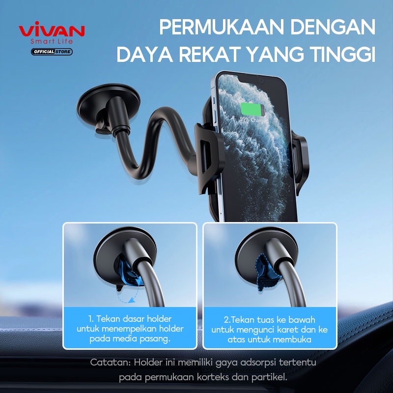 VIVAN Car Holder Universal CHS11 Automatic Lock 360°Alumunium Tube Untuk Ponsel 4.0 inch - 6.5 inch-Garansi 1 Tahun