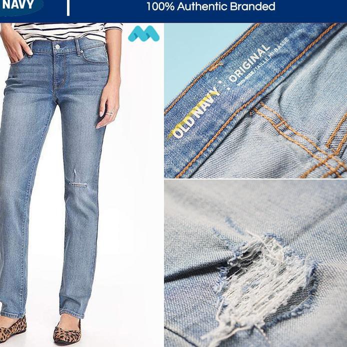 [ ZYS ] Celana Jeans Wanita-Original Distressed Straight Leg Jeans [Old Navy] Spesial order ««