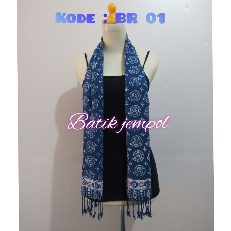 Syal batik paris warna biru - scarf batik