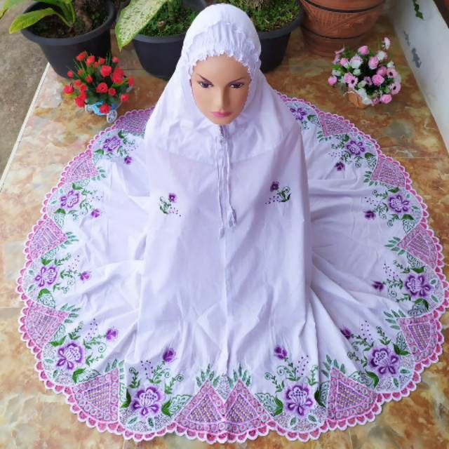 mukena katun paris kerancang warna