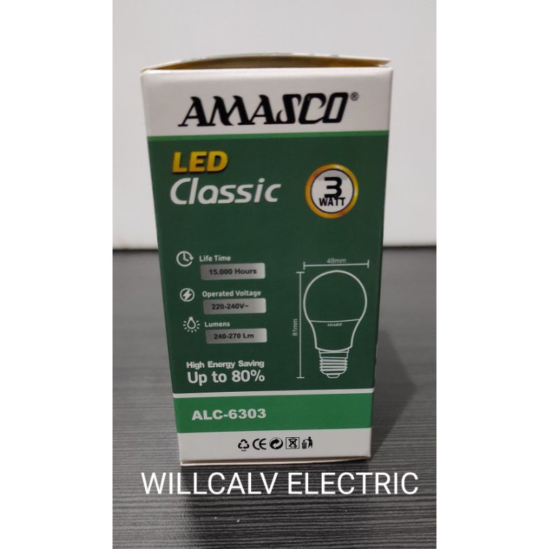 LAMPU LED AMASCO CLASSIC 3W 3WATT 3 WATT CAHAYA PUTIH