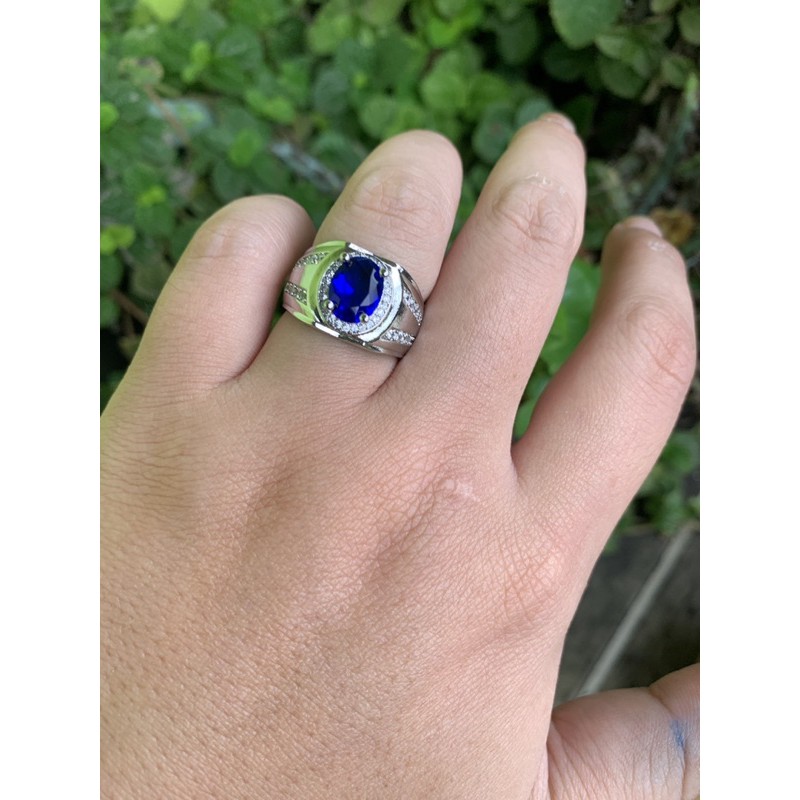 Cincin King Safir Ring Perak Mewah Elegan Simple Minimalis Blue Saphire