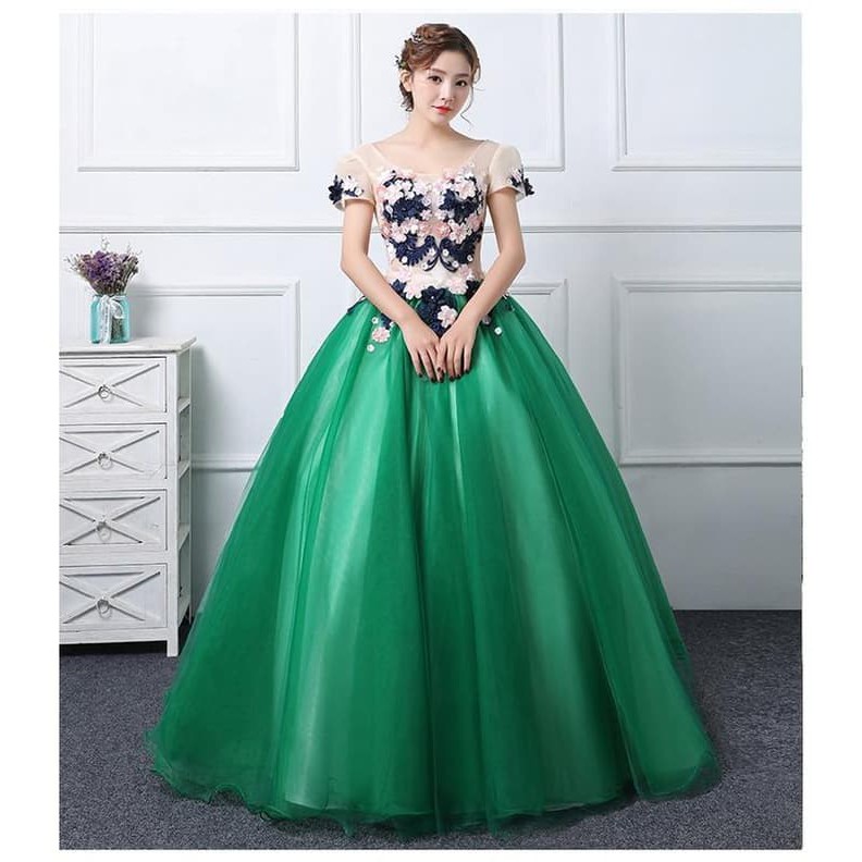 Gaun Pengantin 0171218 Hijau Lengan Pendek Wedding Gown