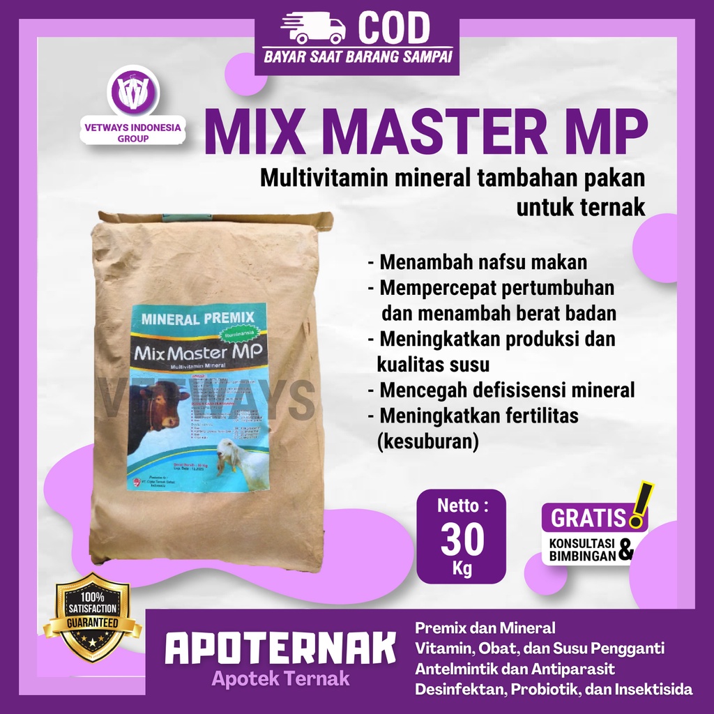 MIX MASTER MP 1 kg | Premix Mineral Multivitamin Sapi kambing Domba  | Multivitamin Mineral Tambahan Pakan Ternak Sapi Kambing Dombe Ayam | Apoternak