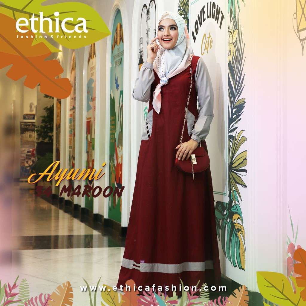 Gamis Terbaru By Ethica Ayumi 34 Maroon Shopee Indonesia