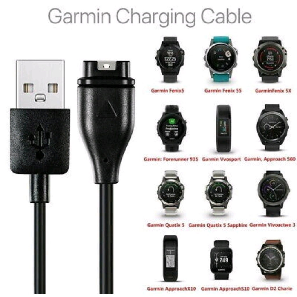 Kabel Charger Cable USB GARMIN Fenix 5 5S 5X 6 6S 6X 7 7S 7X Approach S10 S60 S62 S40 X10 X40 Venu 2 2S Plus S SQ Music Tactix Delta D2 Instinct 1 2 2s Forerunner 45 45S 245 55 158 744 935 945 Quatix 5 Swim epix 2 Legacy Hero Saga Enduro Barklimeter 2 2VT