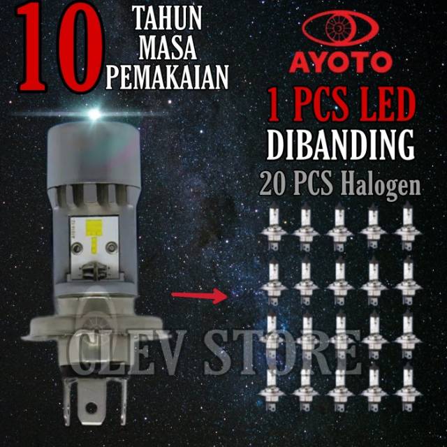 LAMPU LED AYOTO M4A H4 AC &amp; DC motor vixion dan mobil HI/LO