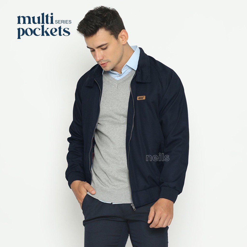 JAKET HARRINGTON NEILS - NAVY BLUE - JAKET MULTIFUNGSI WINDBREAKER