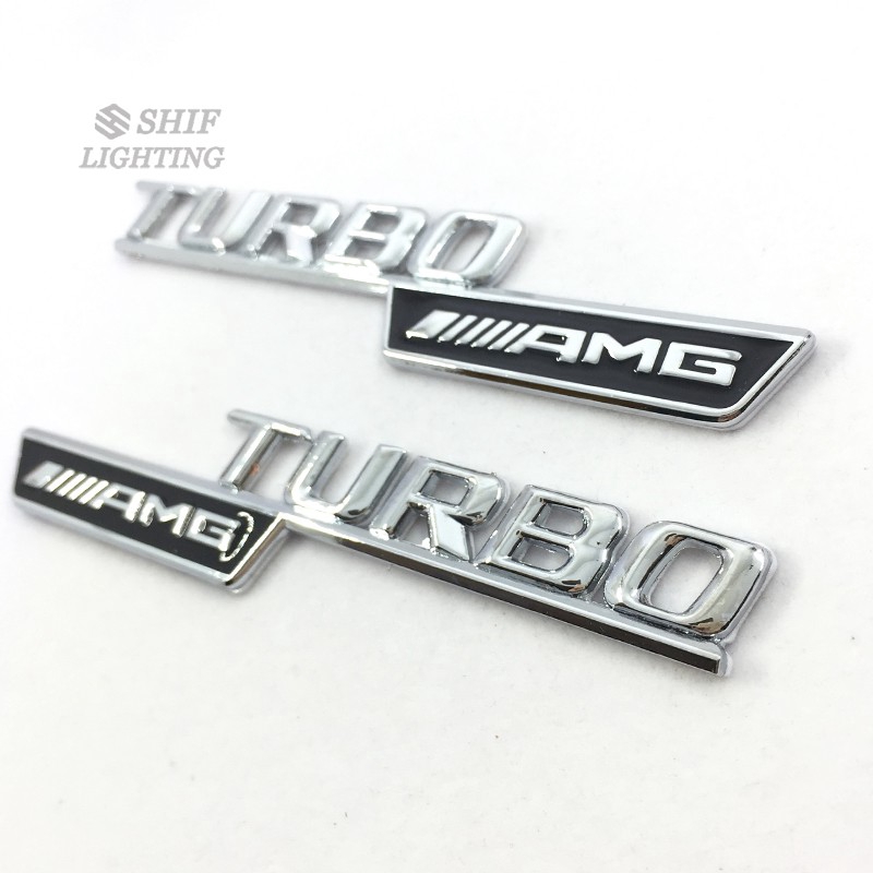 2Pcs Stiker Emblem Logo AMG Turbo Metal untuk Mobil Mercedes