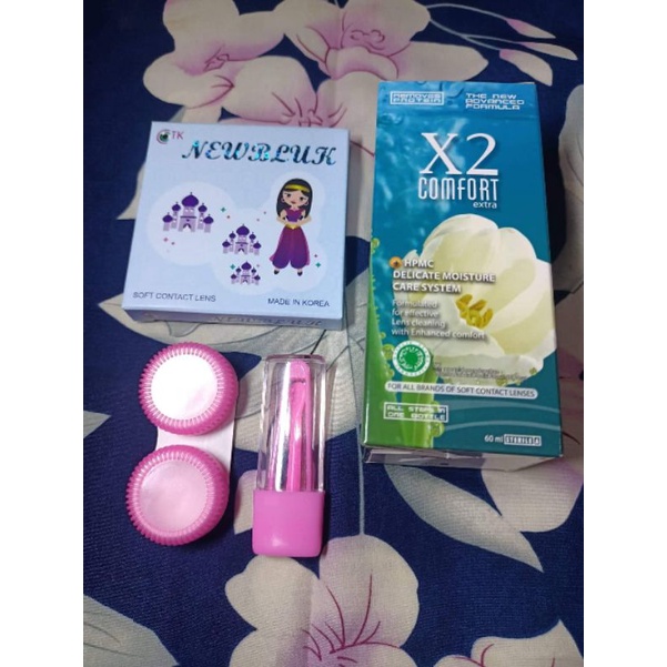 COD Paket Softlens CTK Newbluk Normal Dia 15mm + Air Softlens X2 60ml + Pinset + Lenscase