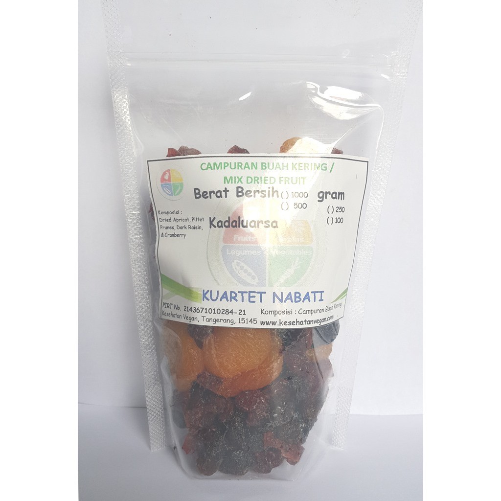 

250gr Mix Dried Fruit : Dried Cranberry, Dried Apricot, Pitted Prunes, Raisin - Unsweetened