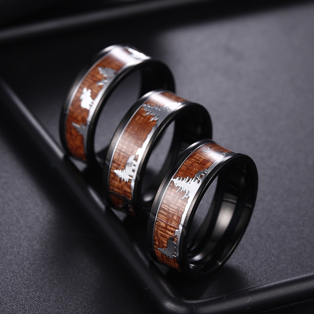 Huluboy Cincin Siluet Rusa Bahan Titanium Steel Untuk Pria / Wanita