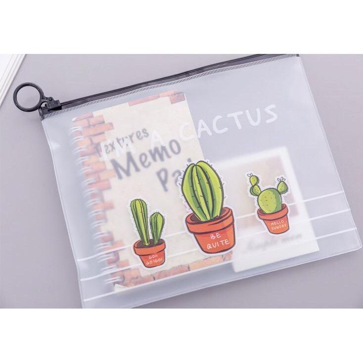 PEACH Tempat Pensil Transparan Motif Kaktus Pouch Penyimpanan Alat Tulis Import S645-Three Cactus