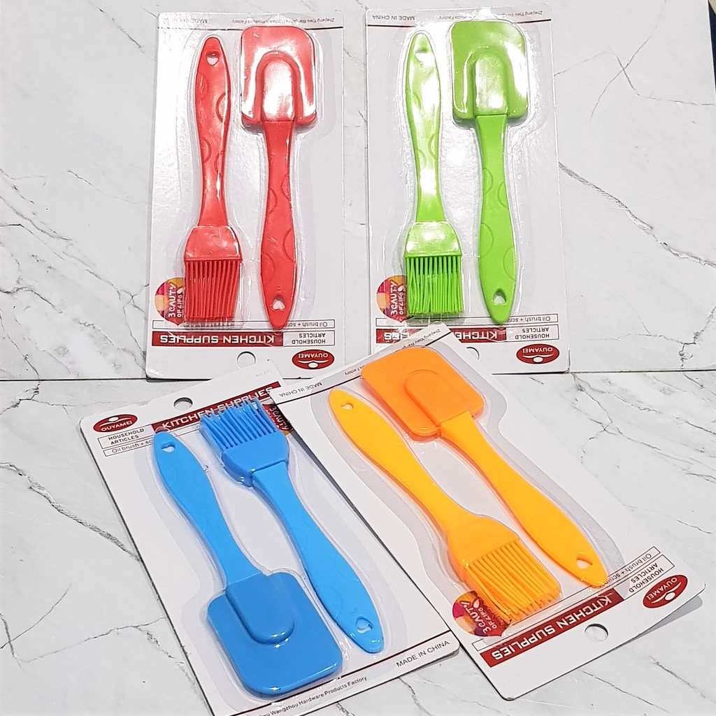 set 2 kuas dan spatula spatula silicon gg color 21 cm