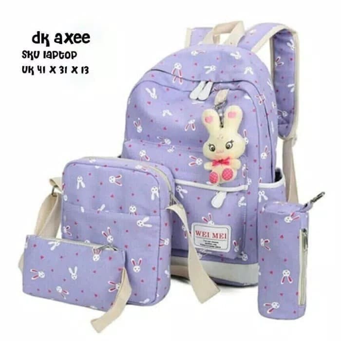 Tas Sekolah Anak Sd / Ransel Sequin Usap Lampu Led Unicorn Frozen MF726  Perempuan Playboy Set 4In1