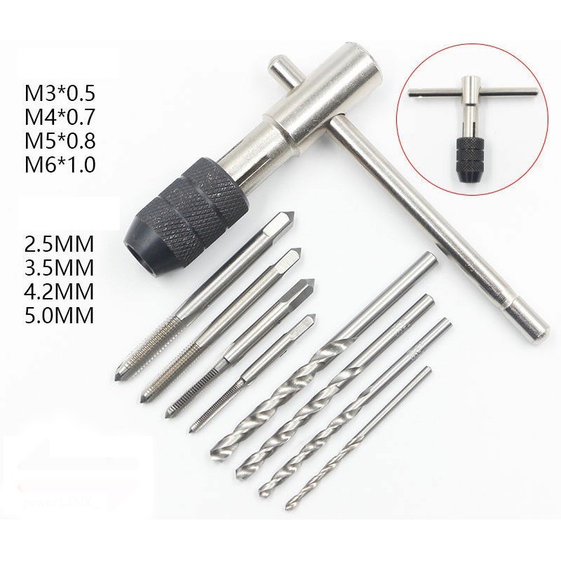 Mata Bor Tap Die Set 9 Pcs - Pembuat Ulir Sekrup dengan Tap Wrench Original