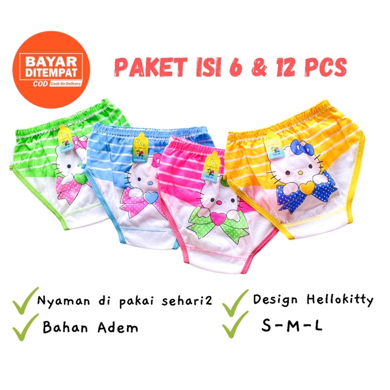 1 Lusin Cd Celana Dalam Anak Perempuan Cewek Bayj Balita Hellokitty Celana Dalam Boxer Anak Cewek