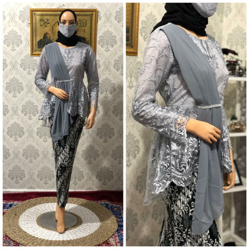 Set Kebaya Amalia Aurora Selendang / Stelan Tunik Broakat Rok Plisket / One Set Kebaya Wisuda / Setcel Baju Pesta / Stelan Kebaya Modern Fashion Muslimah