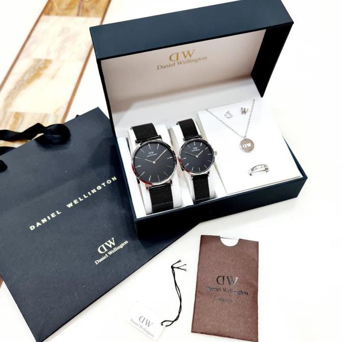 Jam Tangan Couple Dw Paket Rantai Black Bunga.Shopping.Mall