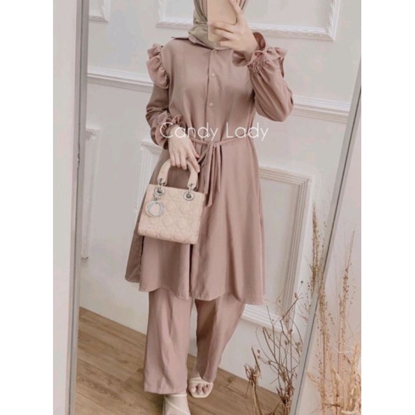 ONE SET JUMBO XXL - STANDART L / XL - ONE SET NIKEN SET / SETELAN WANITA ONE SET DAILY SET TUNIK  FASHION WANITA-MENDY MOCA XXL