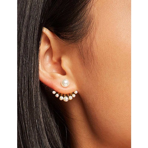 LRC Anting Tusuk Fashion Gold Pearl Flower Stud W77211