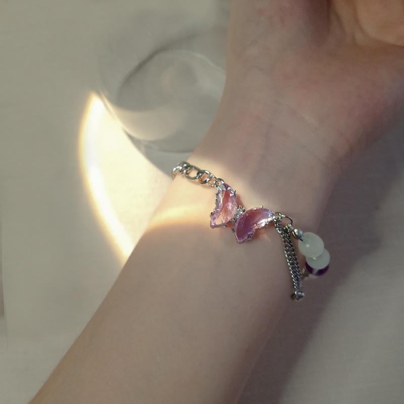 Gelang Rantai Adjustable Desain Kupu-Kupu Bulan Accent Aksen Berlian Imitasi Gaya Korea Untuk Wanita