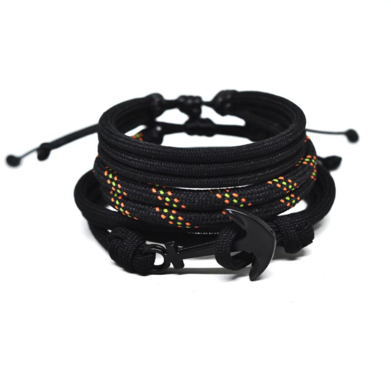 Gelang Hitam Pria Cowok Laki Laki Tangan Set Paket Pendaki Gunung Outdoor Jangkar Paracord Bracelet Murah