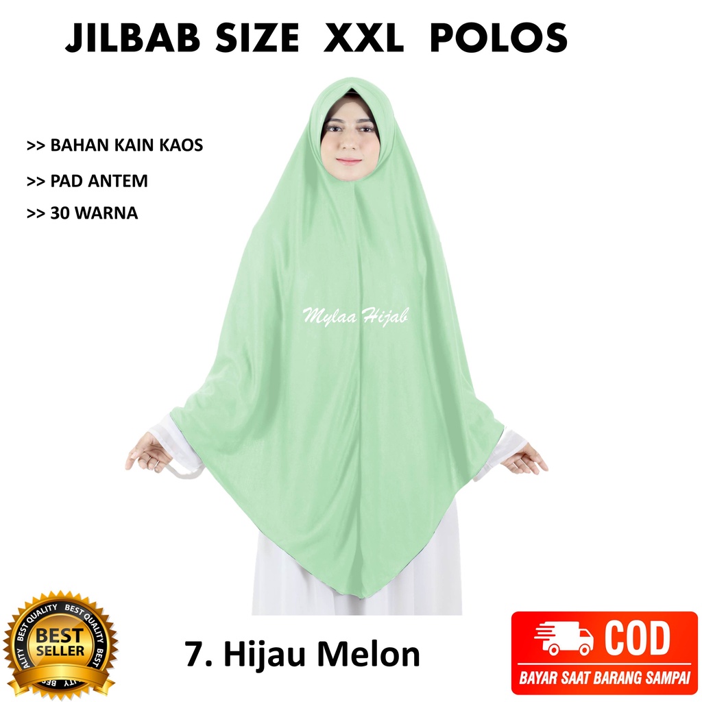 Jilbab instan NON SERUT Size XXL Pad Antem Bahan Kaos PE murah XXL-03 HARGA GROSIR TERMURAH.-7 HIJAU MELON