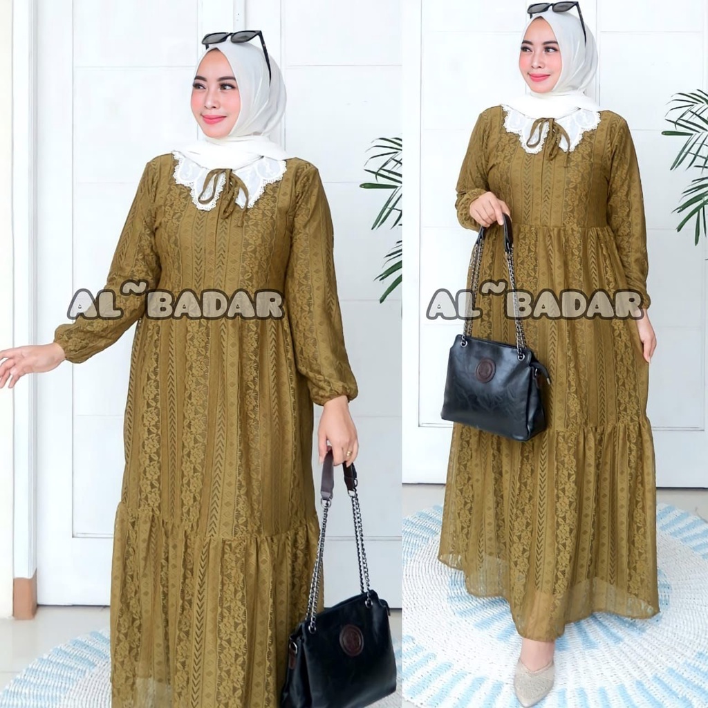 [ BISA COD ] GAMIS BRUKAT PREMIUM MIX KERAH RENDA,GAMIS BRUKATPREMIUM MIX KERAH RENDA MODEL TERBARU BY AL BADAR