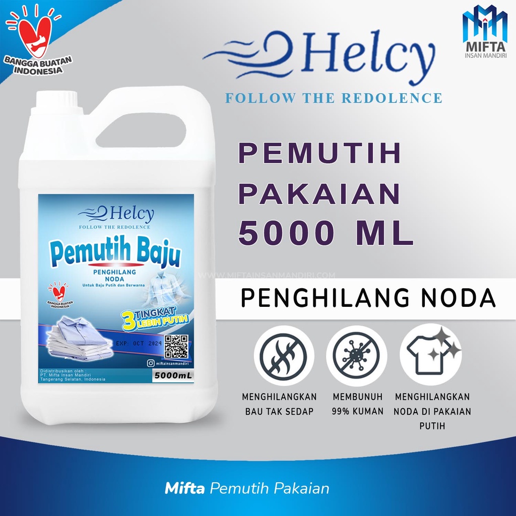 PEMUTIH BAJU DAN PAKAIAN HELCY 5 LITER / PEMUTIH NODA PAKAIAN CAIR / BLEACHING